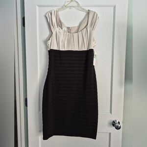 Elegant London Times Black and Silver Ruched Dress, Size 16